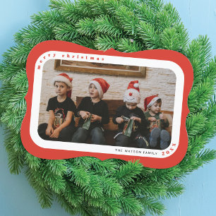 Red Framed Photo Family Christmas Card