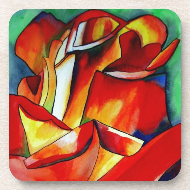 Red France Libre rose watercolor art Coaster (Front)