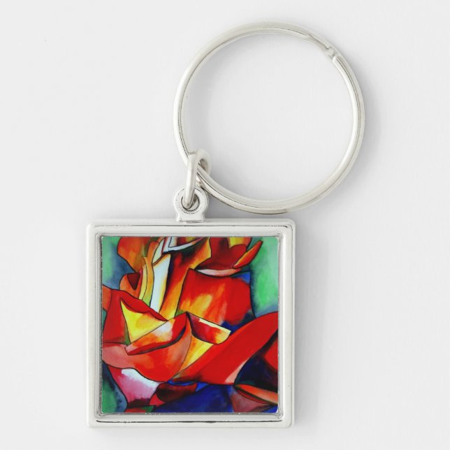 Red France Libre rose watercolor art Key Ring (Front)