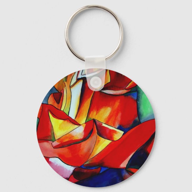 Red France Libre rose watercolor art Key Ring (Front)