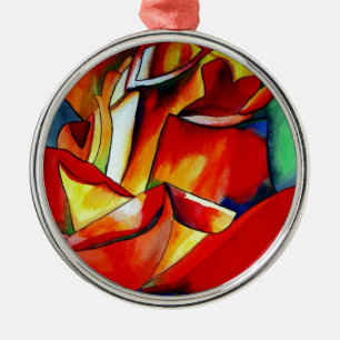 Red France Libre rose watercolor art Metal Tree Decoration