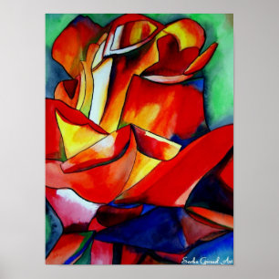 Red France Libre rose watercolor art Poster