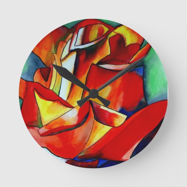 Red France Libre rose watercolor art Round Clock (Front)