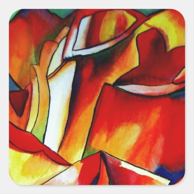 Red France Libre rose watercolor art Square Sticker (Front)