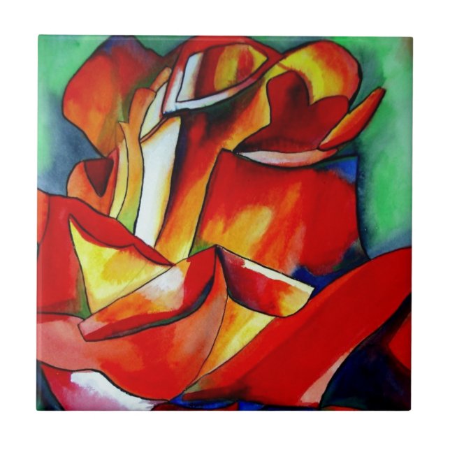 Red France Libre rose watercolor art Tile (Front)