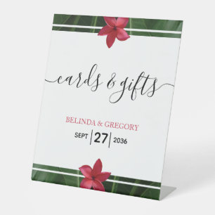 Red Frangipani Plumeria Wedding Cards & Gifts Pedestal Sign