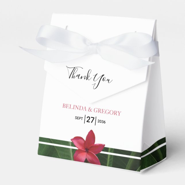 Red Frangipani Plumeria Wedding Favour Box (Front Side)