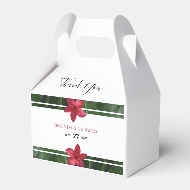 Red Frangipani Plumeria Wedding Favour Box (Front Side)