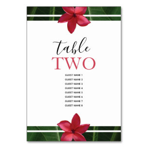 Red Frangipani Plumeria Wedding Guest Names Table Number