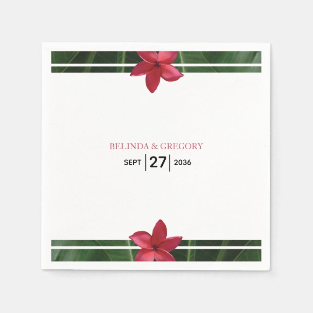 Red Frangipani Plumeria Wedding Napkin (Front)