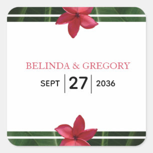 Red Frangipani Plumeria Wedding  Square Sticker