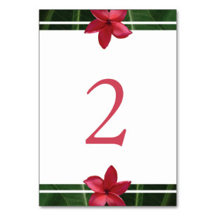 Red Frangipani Plumeria Wedding Table Number
