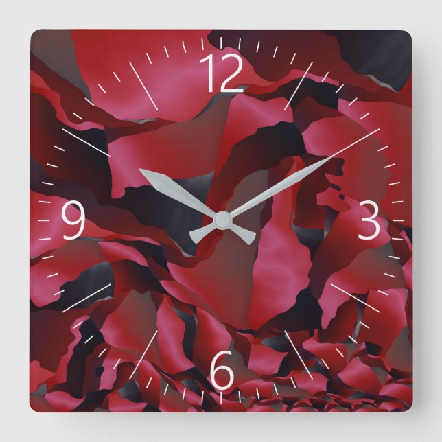 Red frayed abstraction square wall clock (Front)