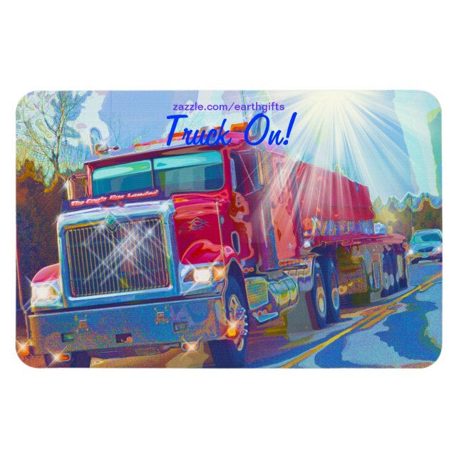 Red Freight Truck on Highway Art Magnet (Horizontal)