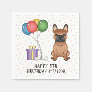 Red French Bulldog Cute Cartoon Dog Birthday Napkin