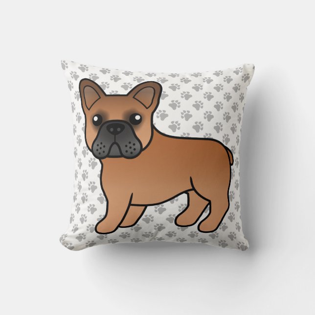 Red French Bulldog Cute Cartoon Dog Cushion (Front)