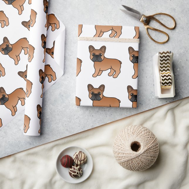 Red French Bulldog Cute Cartoon Dog Pattern Wrapping Paper (Crafts)