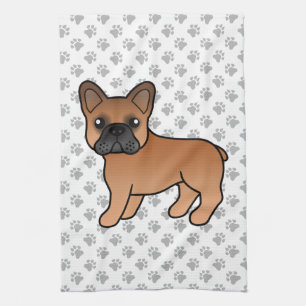 Red French Bulldog Cute Cartoon Dog Tea Towel