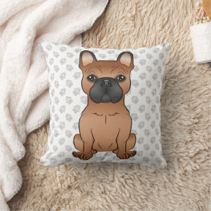 Red French Bulldog / Frenchie Cartoon Dog & Paws Cushion