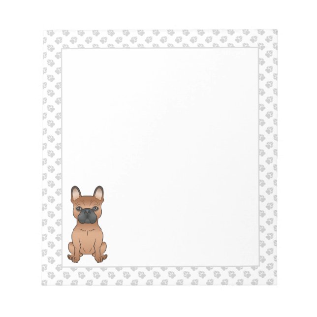 Red French Bulldog / Frenchie Cartoon Dog & Paws Notepad (Front)
