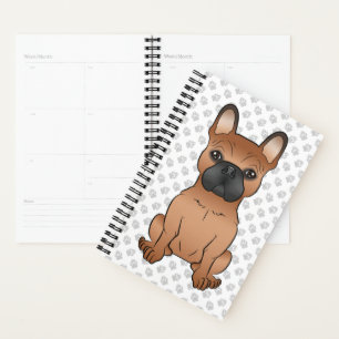Red French Bulldog / Frenchie Cartoon Dog & Paws Planner