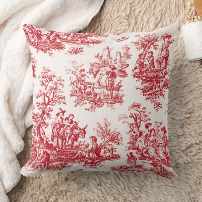 Red French Country Toile Cushion (Blanket)