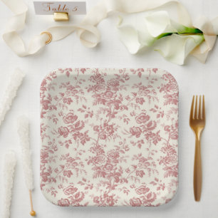 Red French Country Toile Paper Plates