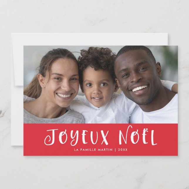 Red French Joyeux Noel with Photo Holiday Card (Front)