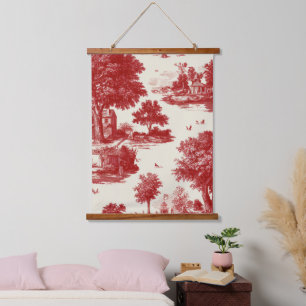 Red French Toile Countryside Pastoral Pattern Hanging Tapestry