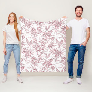 Red French Toile Fleece Blanket
