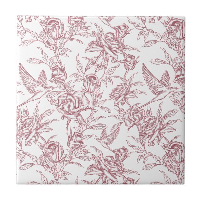 Red French Toile Tile (Front)