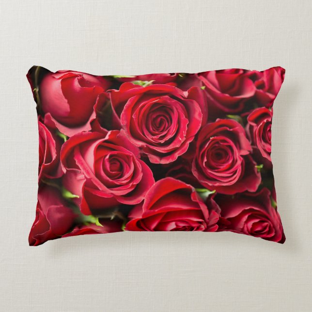 Red Fresh Roses Throw Decorative Cushion (Front)