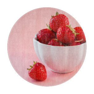 Red Fresh Strawberries Photograph On Pink Cutting Board
