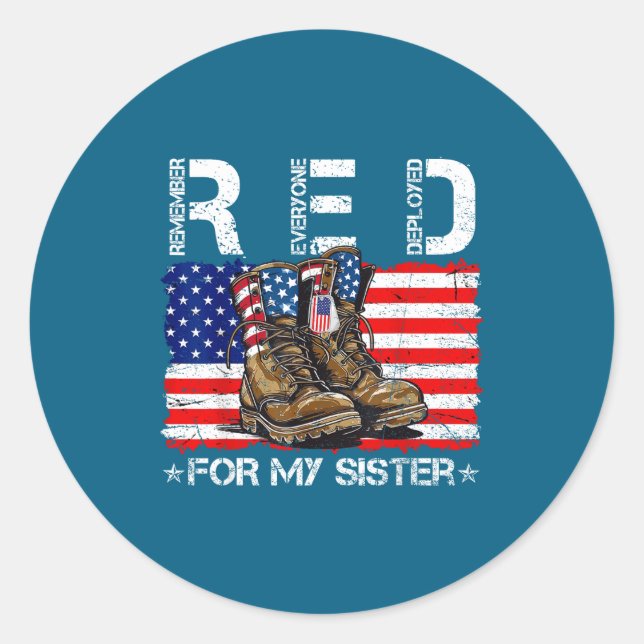 Red friday for my sister flag us remember everyone classic round sticker (Front)