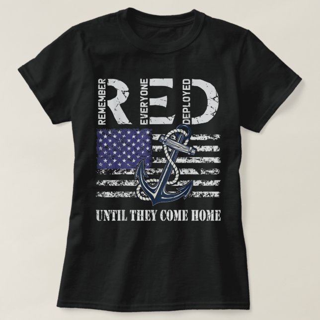 Red Friday Military Deployed Navy Soldier US Flag  T-Shirt (Design Front)