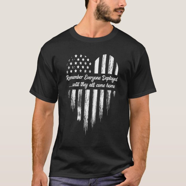 Red Friday Remember Everyone Deployed American Fla T-Shirt (Front)