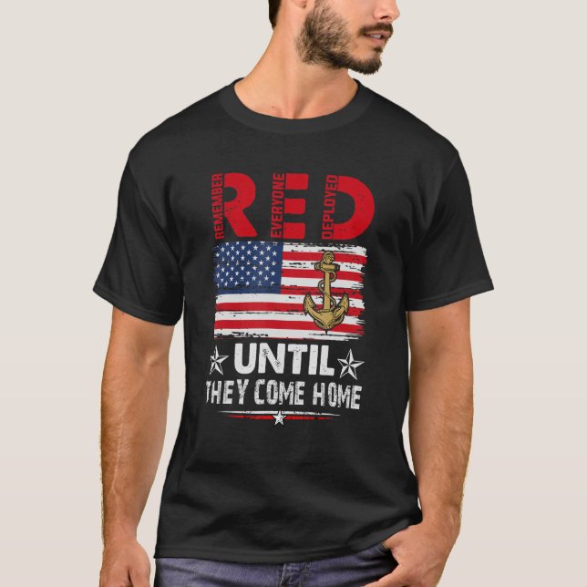 RED Friday Remember Everyone Deployed Retro Milita T-Shirt (Front)