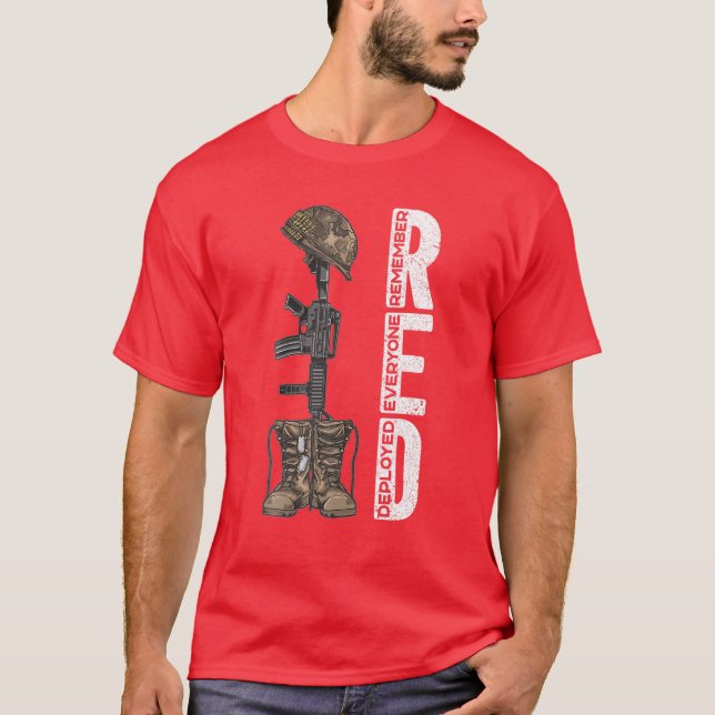 RED Friday Remember Everyone Deployed US Flag Army T-Shirt (Front)