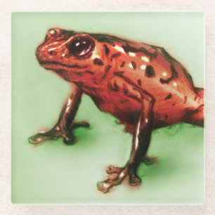 Red Frog Glass Coaster, Wild Animal Sketch Coaster
