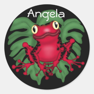 Red Frog On Green Leaves Round Sticker