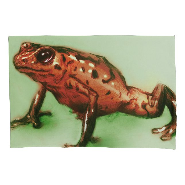 Red Frog, Wild Animal Realistic Sketch in Green Pillowcase (Front)