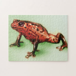 Red Frog, Wild Animal Sketch in Green & Red Jigsaw Puzzle