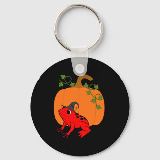 Red Frog Witch with Halloween Pumpkin Key Ring