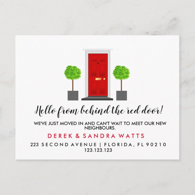 red front door Change of address we have moved Announcement Postcard (Front)
