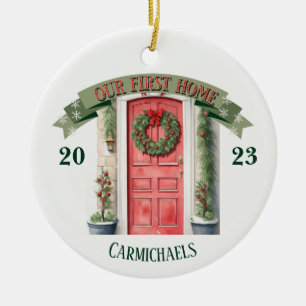 Red Front Door Personalized First Home Christmas Ceramic Tree Decoration