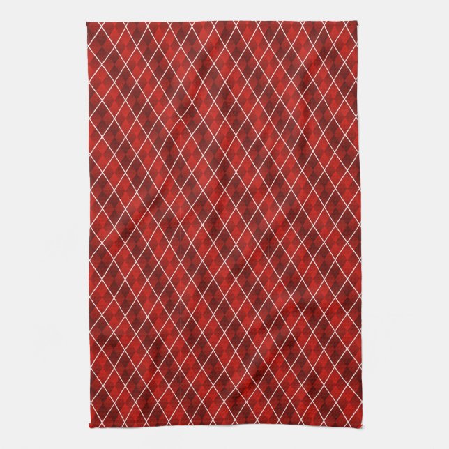 Red Frosted Argyle Tea Towel (Vertical)