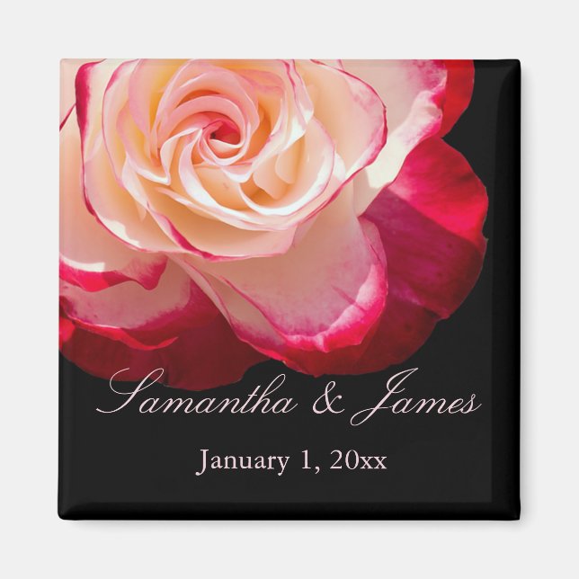 Red Frosted White Rose Personal Wedding Magnet (Front)