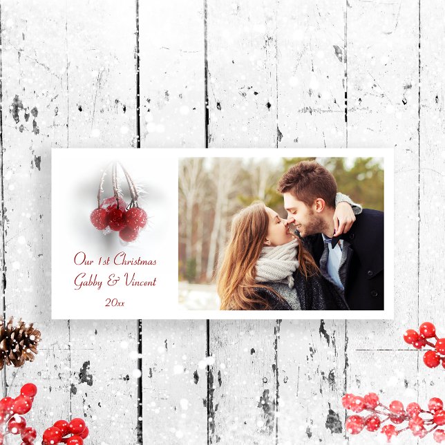 Red Frosty Berries First Christmas Together Holiday Card (Creator Uploaded)