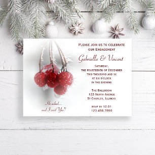 Red Frosty Berries Winter Engagement Party Invitation