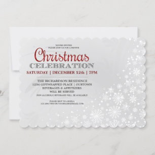 Red Frosty Snowflakes Christmas Party Invitation